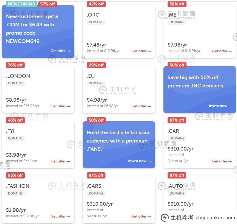 Namecheap 促销:新客户只需 6.49 美元/年即可注册 com 域名。   0元试用WordPress托管_主机参考
