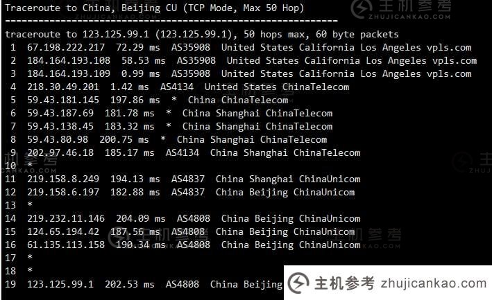 热网互联网美国VPS路由线路回程联通测试